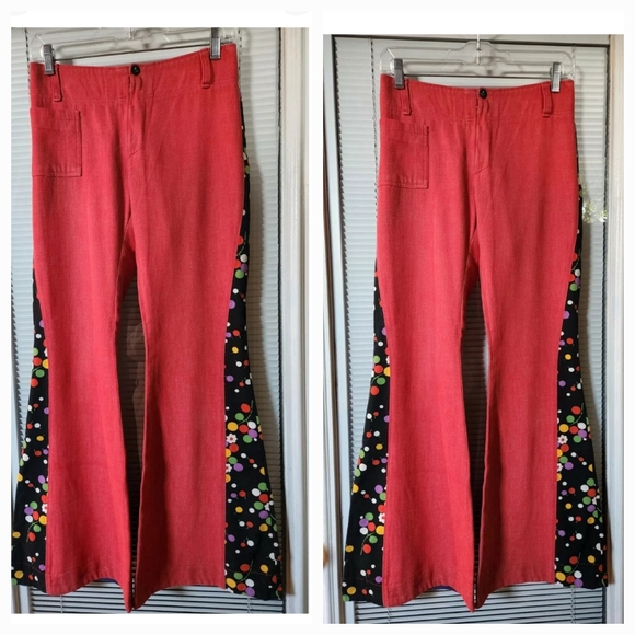 Vintage 60's/70's NUGGI Red Bell Bottoms with Contrast Inset Sides - Picture 2 of 5